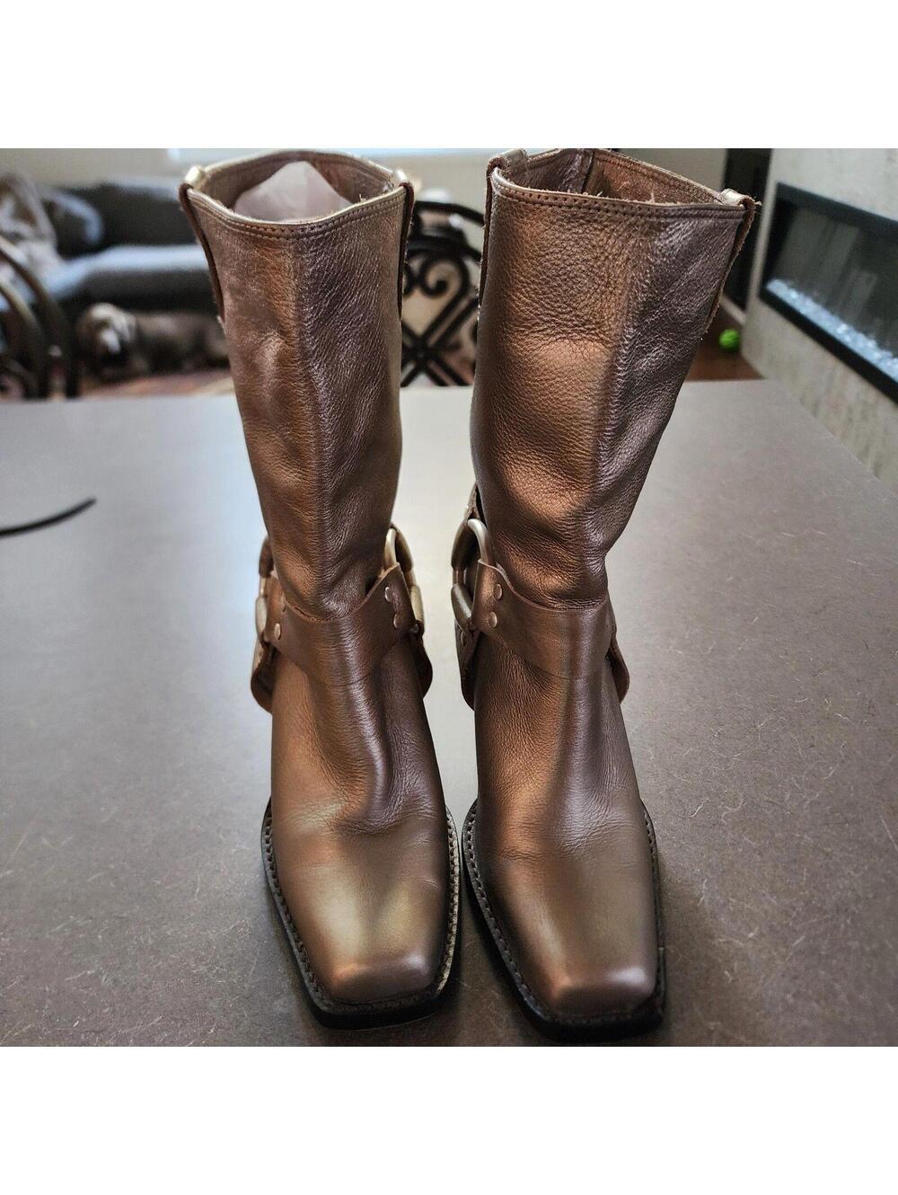 Michael Kors Metallic Bronze Leather Harness Boots Women's Size 6M EUC